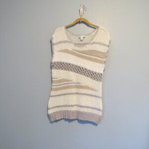 Coldwater Creek Cream Tan Gray Crochet Knit Tank Muscle Top Sz M 10-12 Coastal